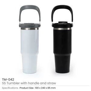 Steel Tumblers with Handle & Straw - Image 3